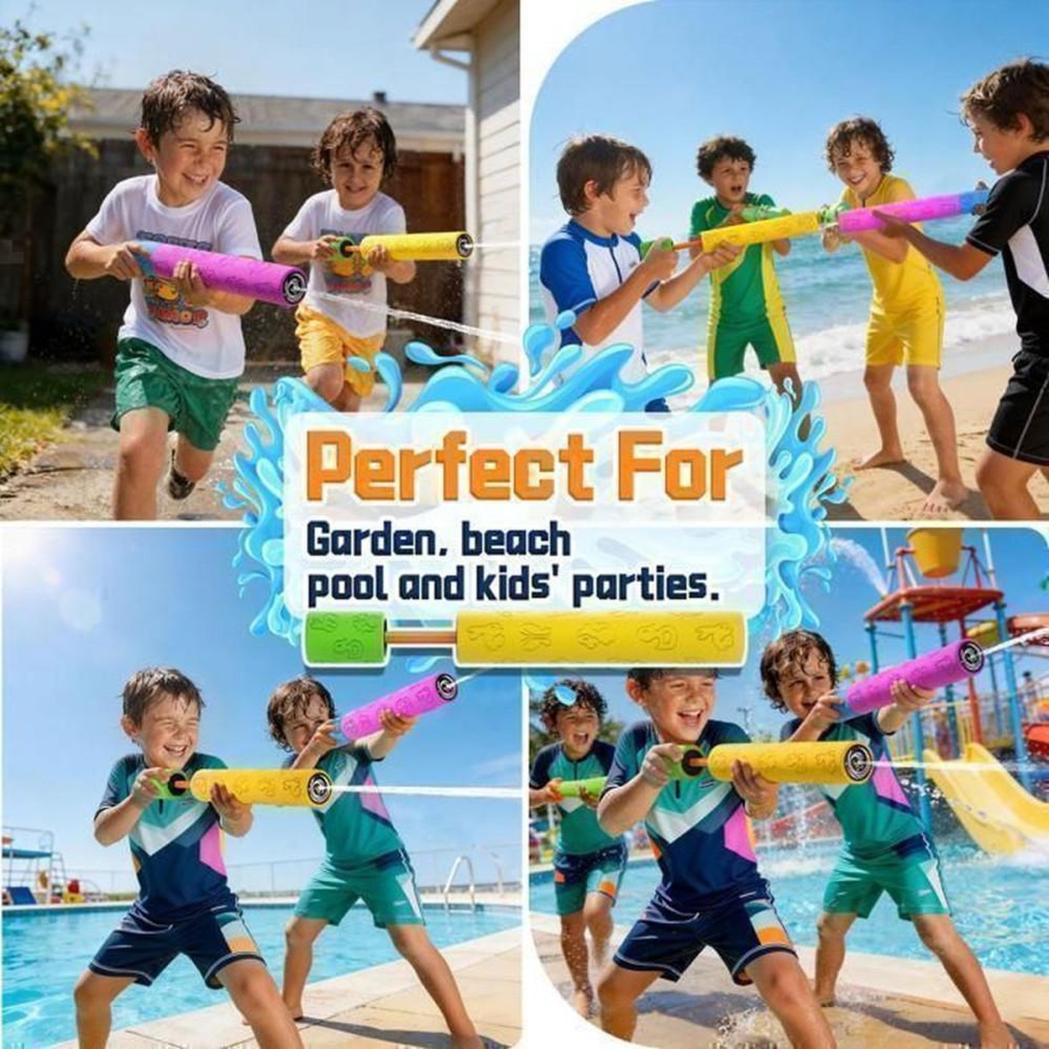 Voir la diapositive 4 : Jeu extérieur : coffret de 12 canons à eau en mousse XXL 30 cm, portée 4 à 6 m, couleurs assorties