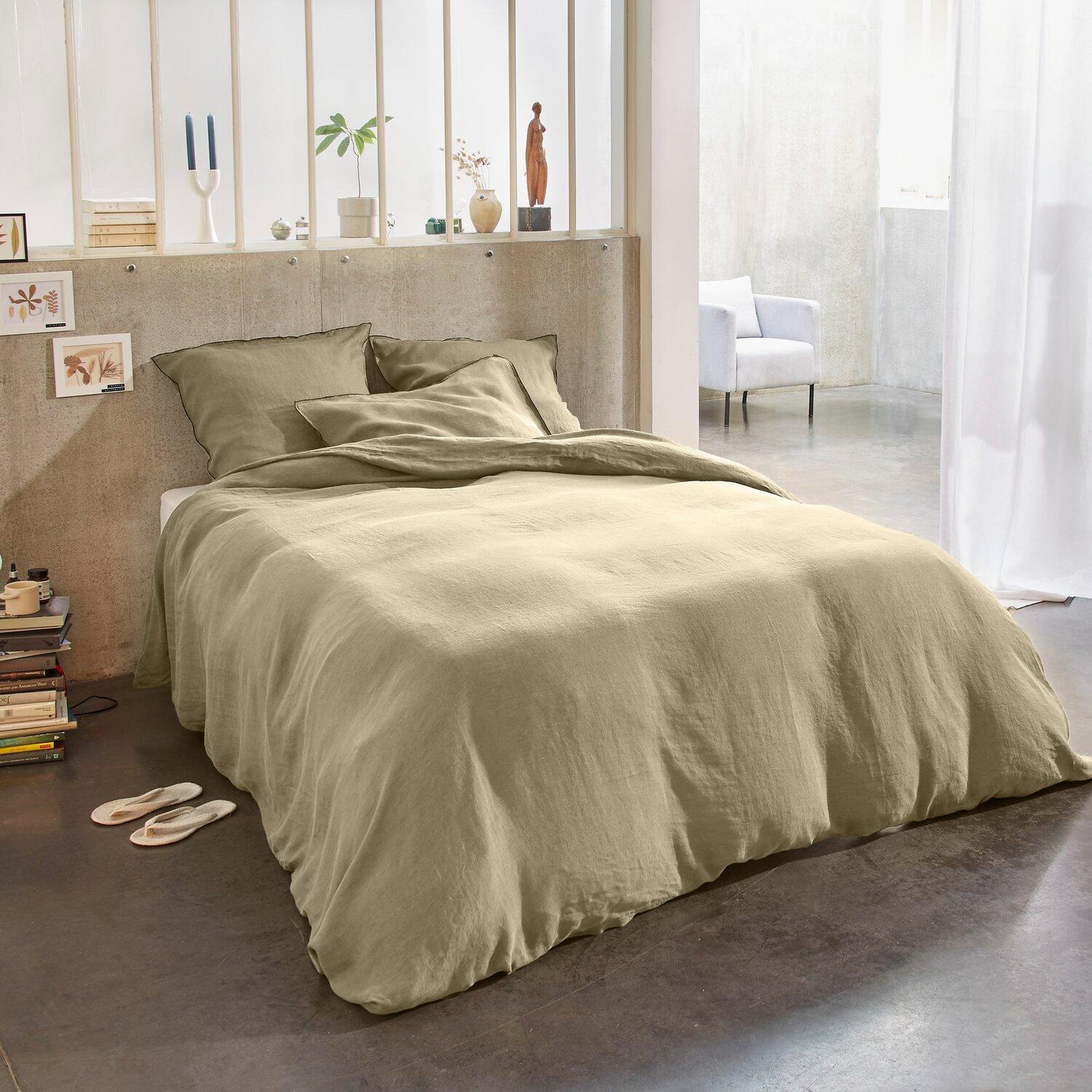 Voir la diapositive 2 : BATON ROUGE Parure de housse de couette 100% lin lavé 160gsm