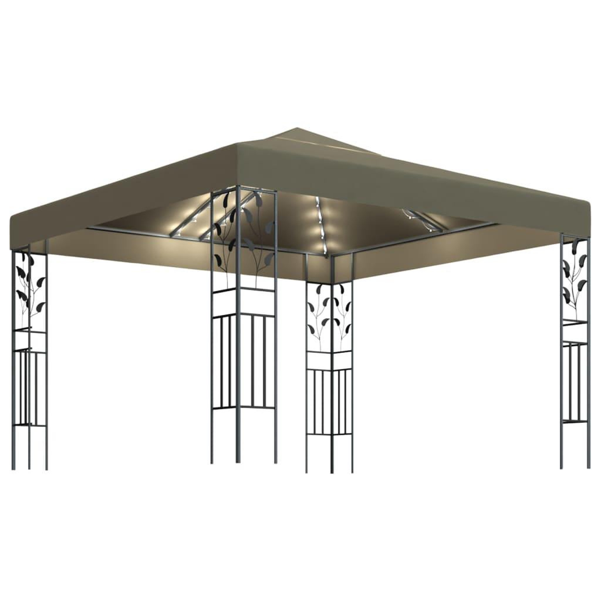 VIDAXL Tonnelle avec guirlande lumineuse a led 3x3 m taupe