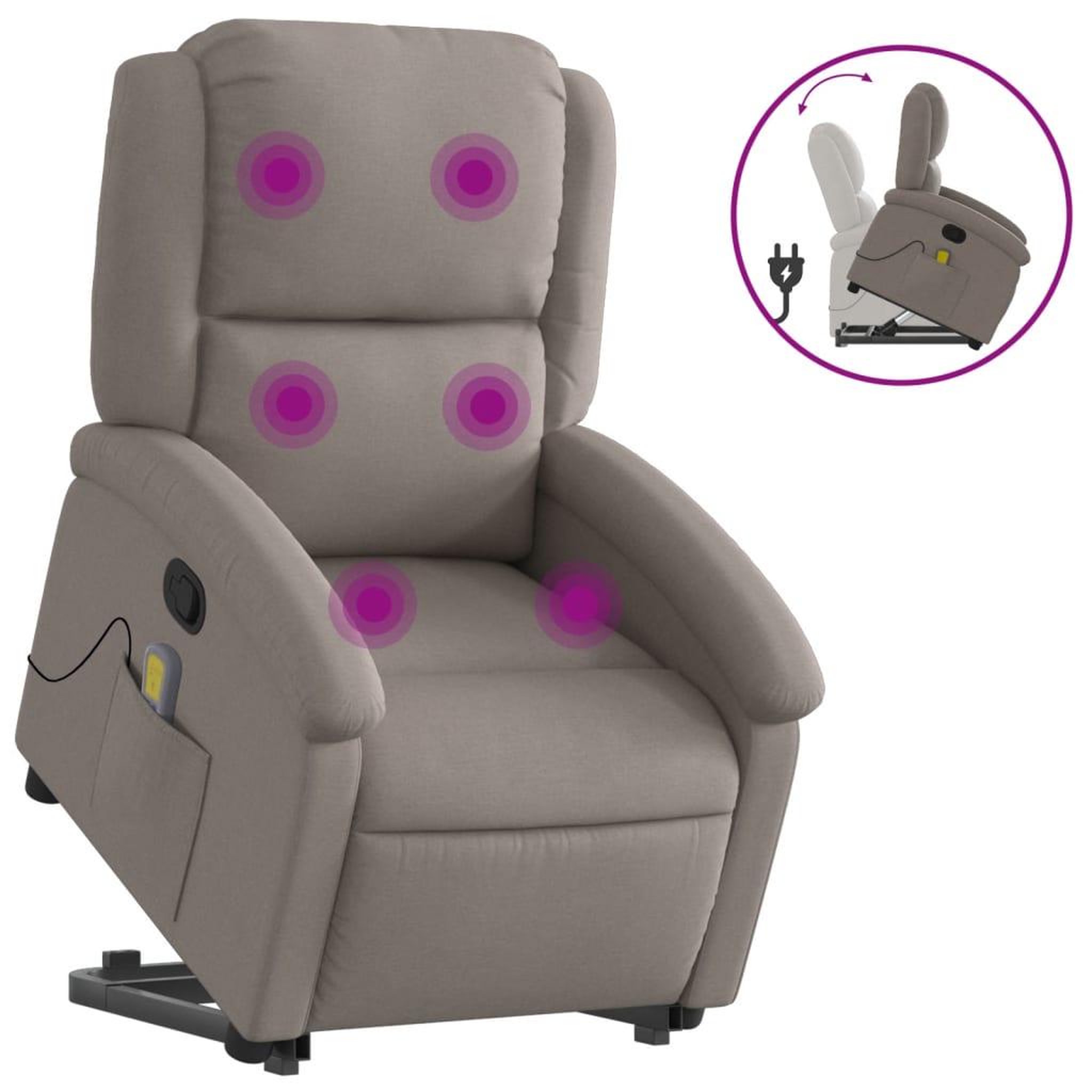Voir la diapositive 2 : VIDAXL Fauteuil inclinable de massage Taupe Tissu