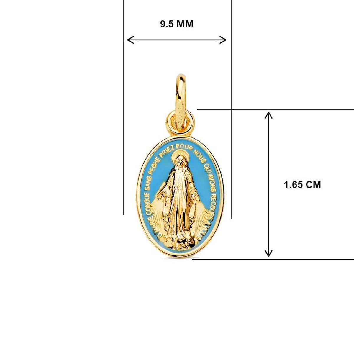 L'ATELIER D'AZUR Médaille Vierge Miraculeuse Or Jaune 18 Carats 750 et Email Bleu - Chaîne Dorée