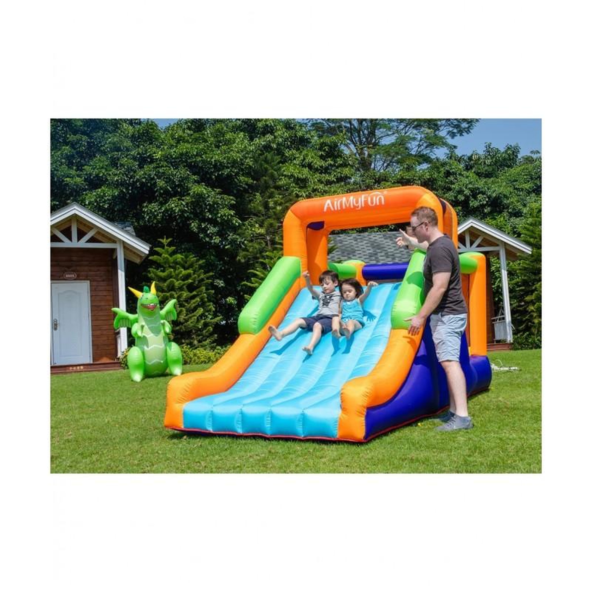 Voir la diapositive 2 : AIRMYFUN Château Gonflable Toboggy avec toboggan XXL et mur d'escalade, Surface 435x200x220 cm - souffleur et sac de rangement inclus