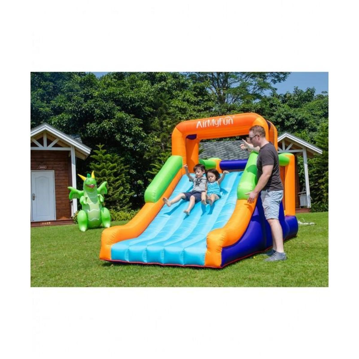 AIRMYFUN Château Gonflable Toboggy avec toboggan XXL et mur d'escalade, Surface 435x200x220 cm - souffleur et sac de rangement inclus