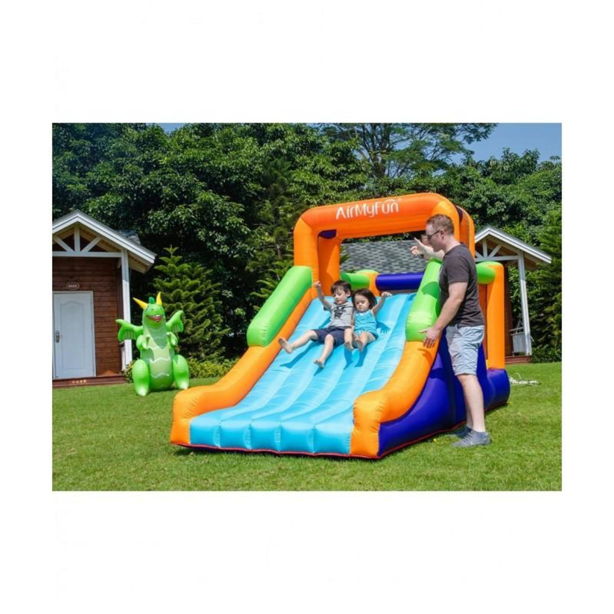 AIRMYFUN Château Gonflable Toboggy avec toboggan XXL et mur d'escalade, Surface 435x200x220 cm - souffleur et sac de rangement inclus