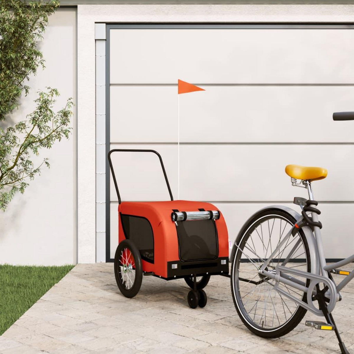 VIDAXL Remorque de velo pour animaux de compagnie orange et noir