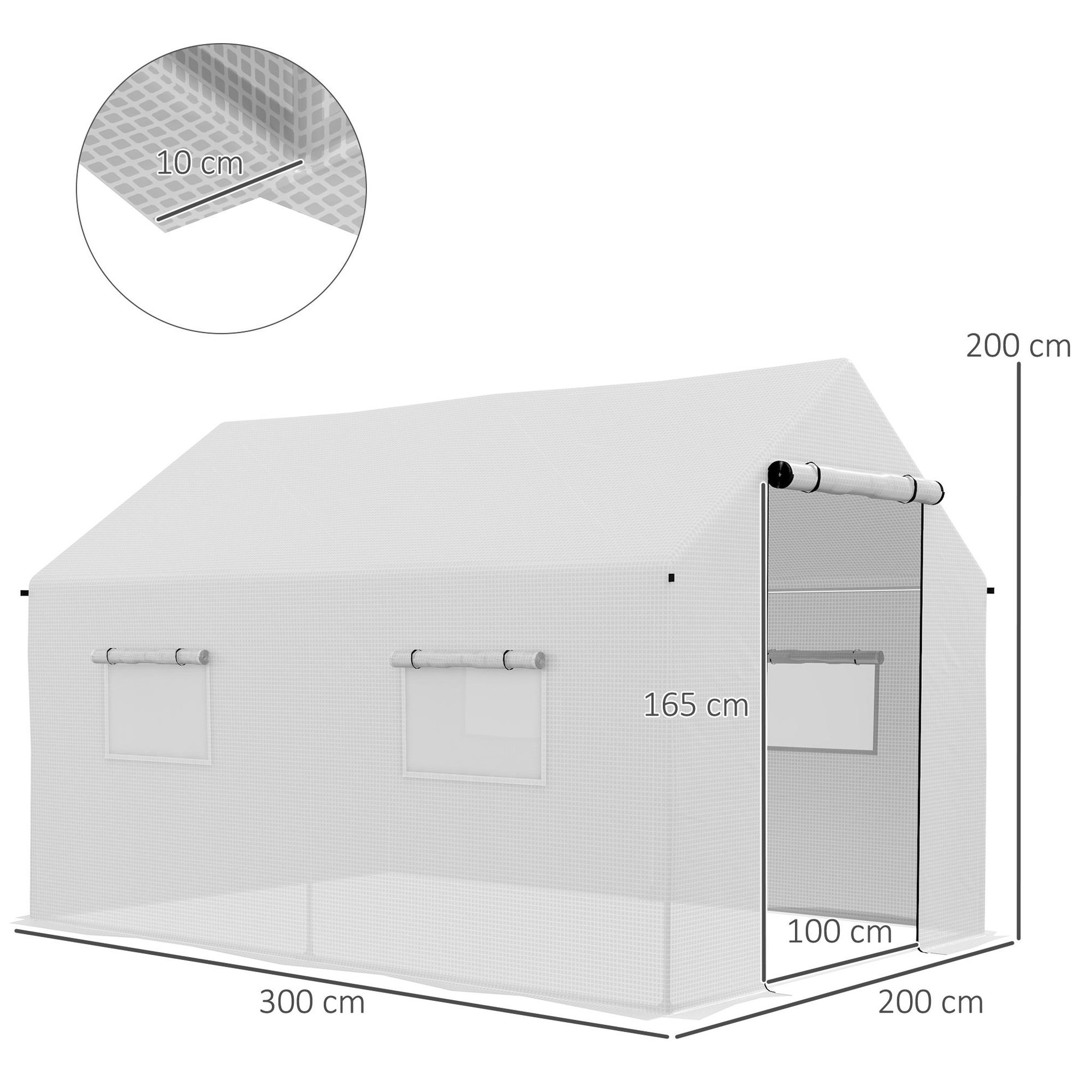 Voir la diapositive 3 : OUTSUNNY Serre de jardin tunnel 6 m² porte 4 fenêtres acier galvanisé pe blanc