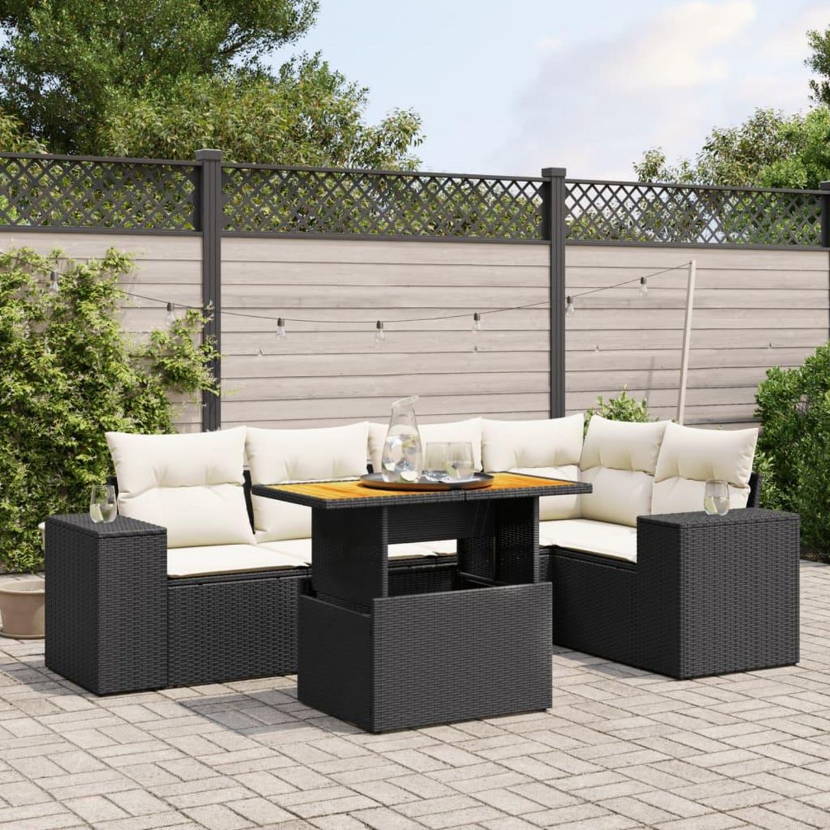VIDAXL Salon de jardin 6 pcs avec coussins noir resine tressee
