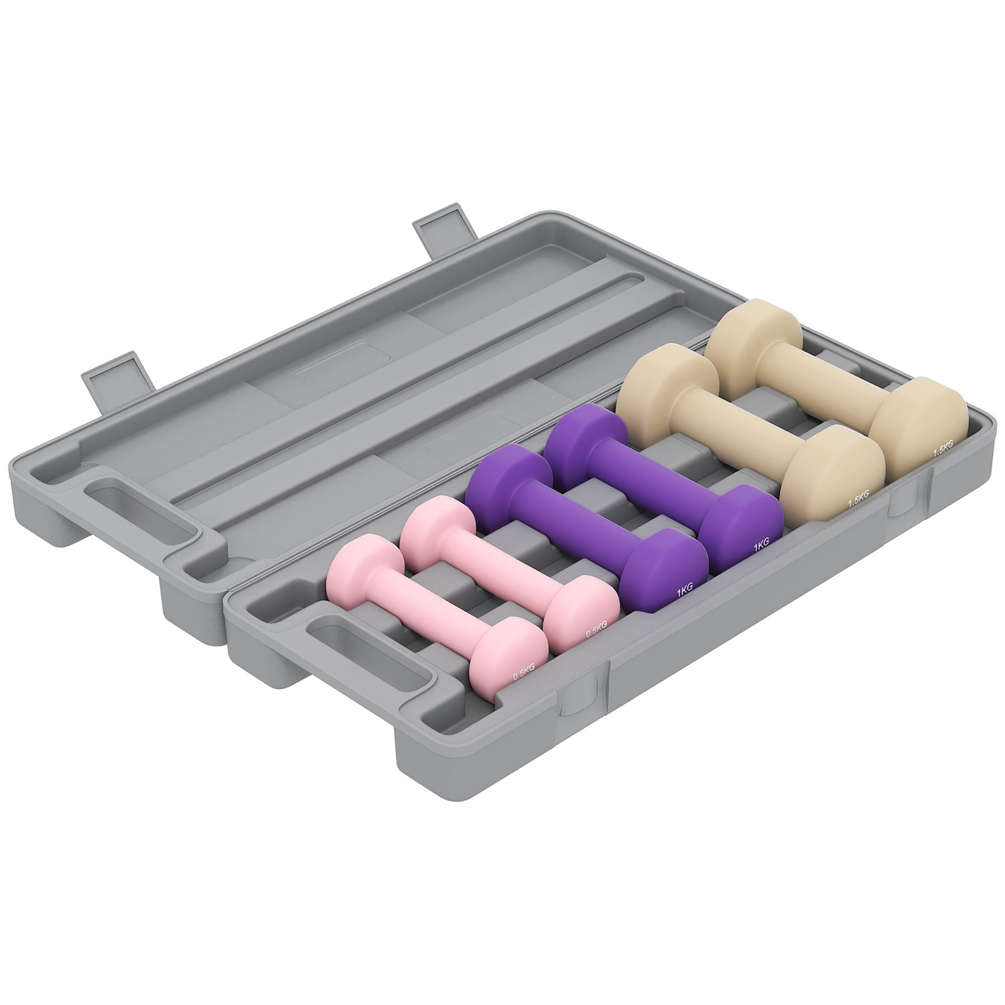 HOMCOM Ensemble d'haltères courtes total 6 kg - paires de 0,5/1/1,5 kg avec mallette - métal pu multicolore
