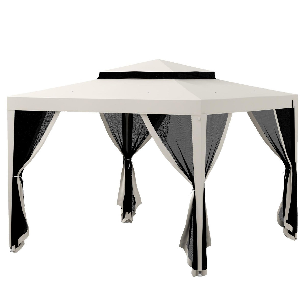 OUTSUNNY Tonnelle barnum de jardin 3L x 3l m avec 4 moustiquaires amovibles - double toit - métal polyester blanc cassé