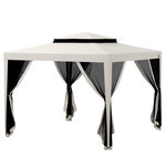 OUTSUNNY Tonnelle barnum de jardin 3L x 3l m avec 4 moustiquaires amovibles - double toit - métal polyester blanc cassé