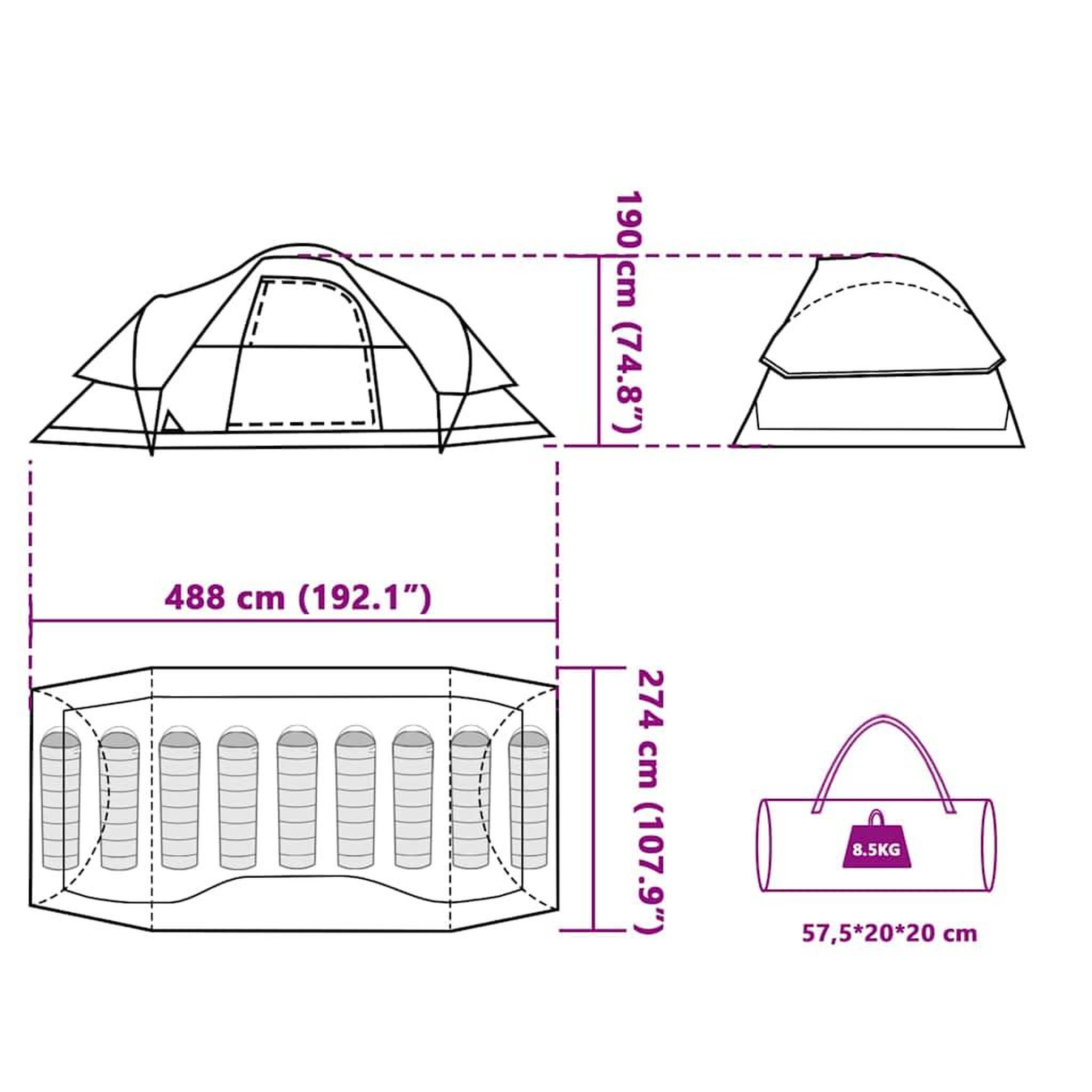 Voir la diapositive 6 : VIDAXL Tente familiale a dome 9 personnes bleu impermeable