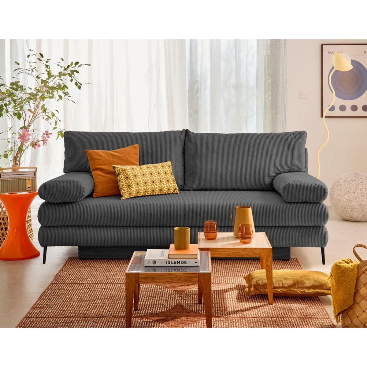 BEST MOBILIER Elton - canapé 3 places convertible avec coffre en velours côtelé