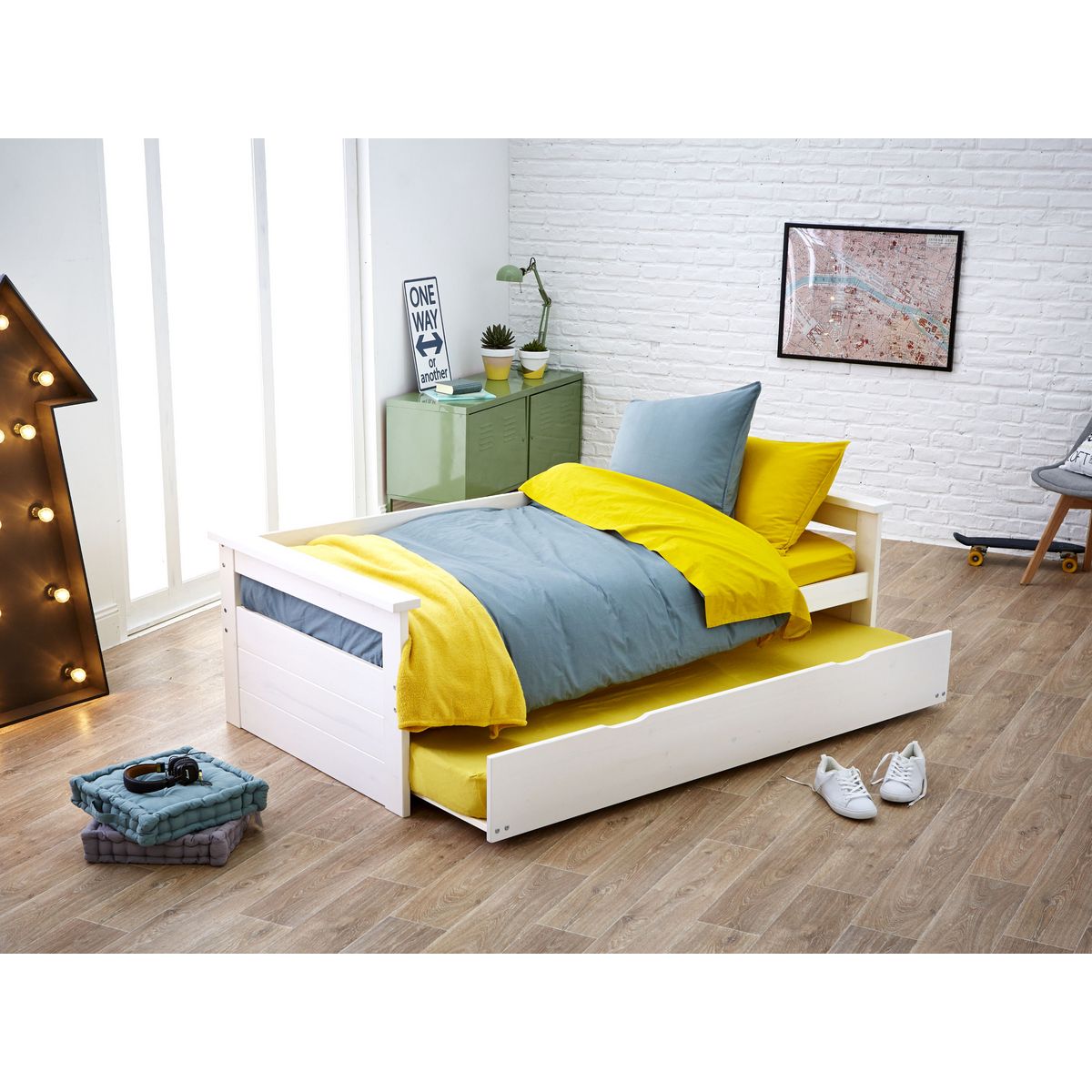 Lit  banquette gigogne en bois massif  2x90x190cm SANTA CRUZ