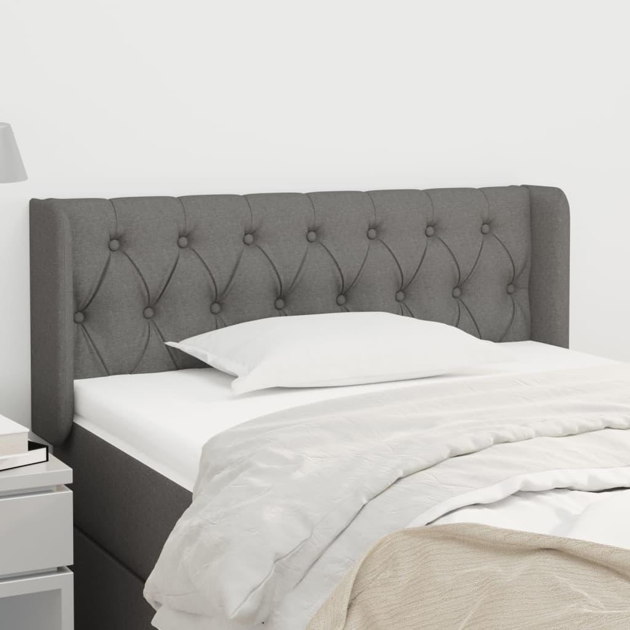 Voir la diapositive 1 : VIDAXL Tete de lit avec oreilles Gris fonce 93x16x78/88 cm Tissu