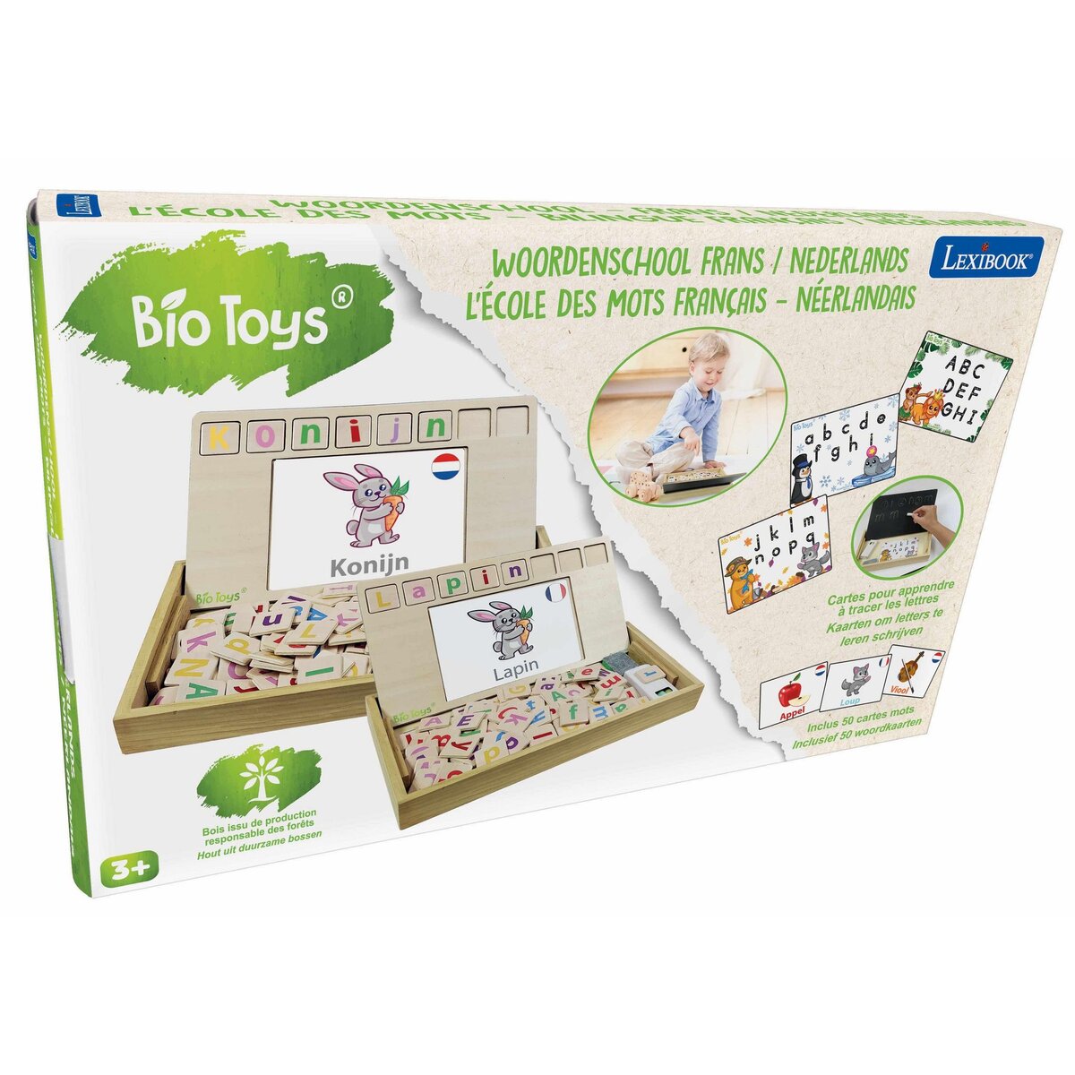 Lexibook Bio Toys L'École des Mots bilingue Français - Néerlandais – Jeu en Bois