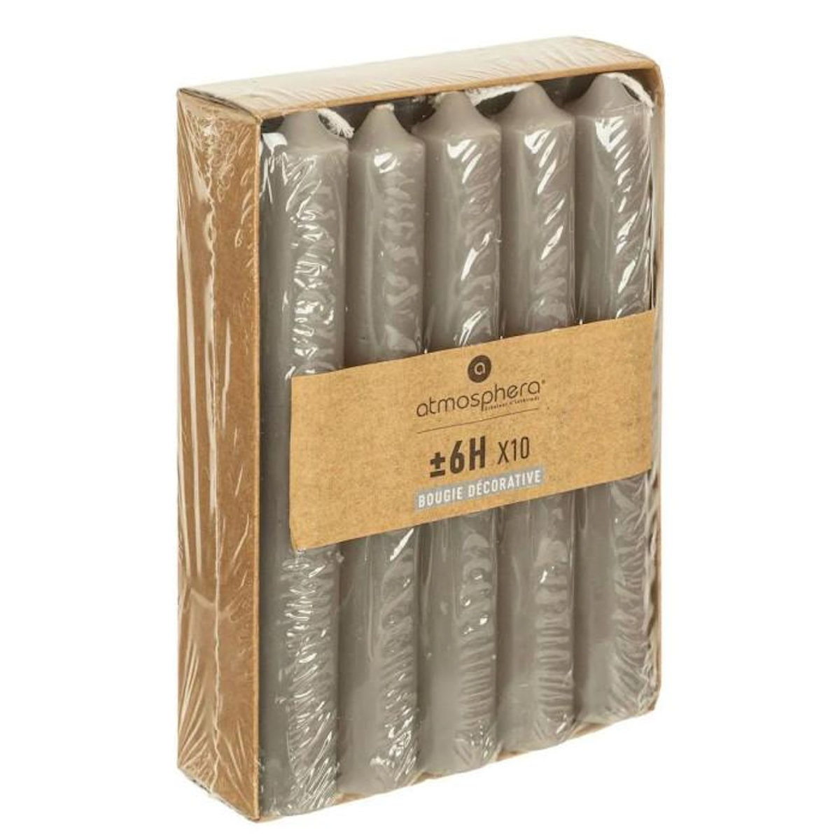 COMPTOIR DE LA BOUGIE Lot de 10 Bougies Bâton  Hugo  16cm Gris