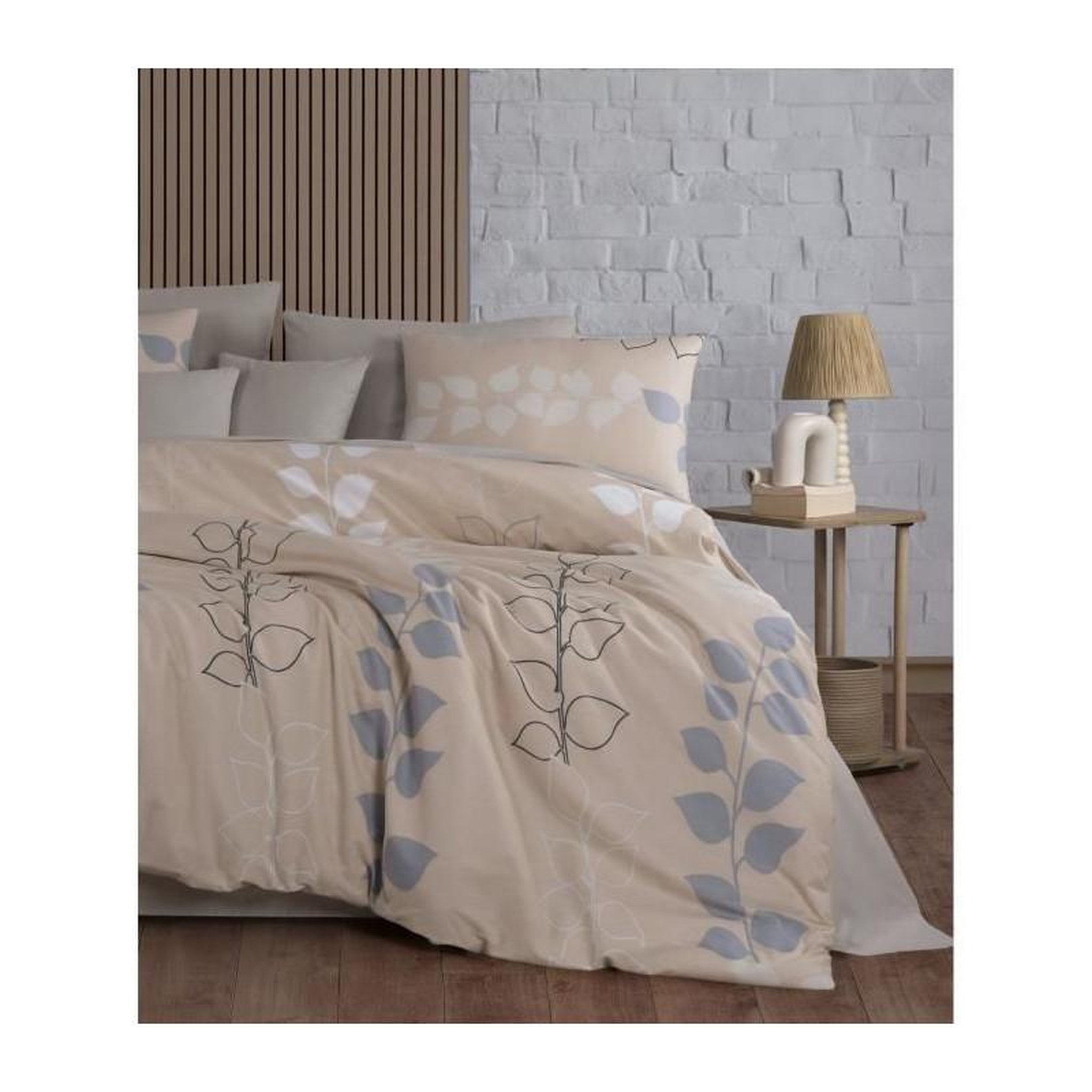 Voir la diapositive 2 : GENERIQUE Parure de lit - 1 housse de couette 220 x 240 cm + 2 taies d'oreiller 60 x 60 cm - 100% coton renforcé - Beige