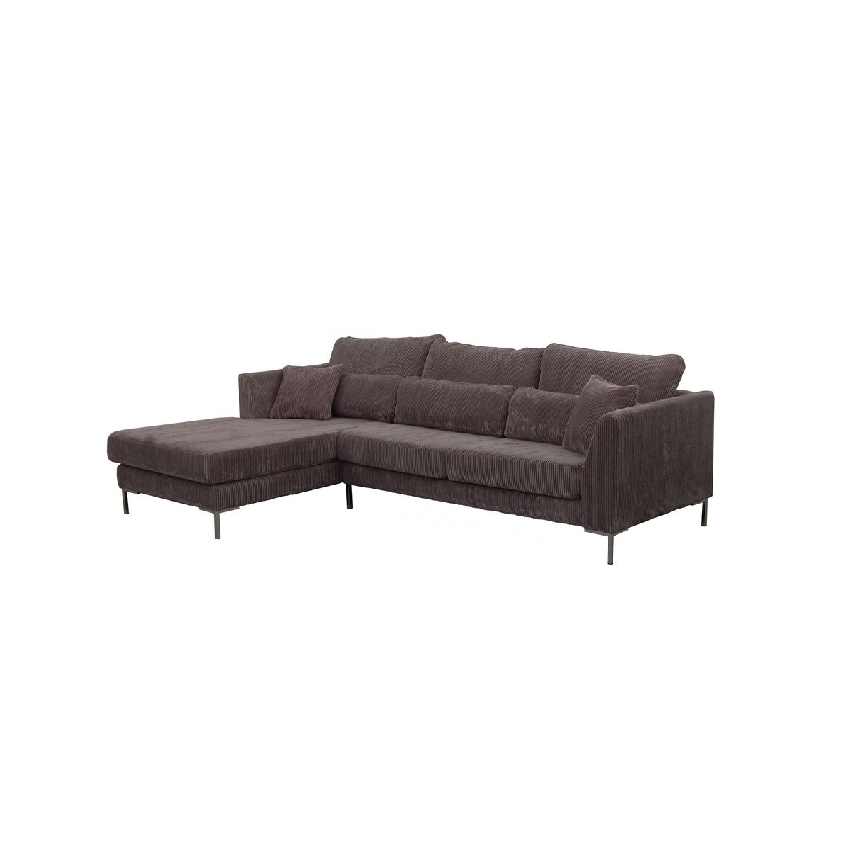 Canapé d'angle 5 places piétement métal  tissu velours coloris gris FANY