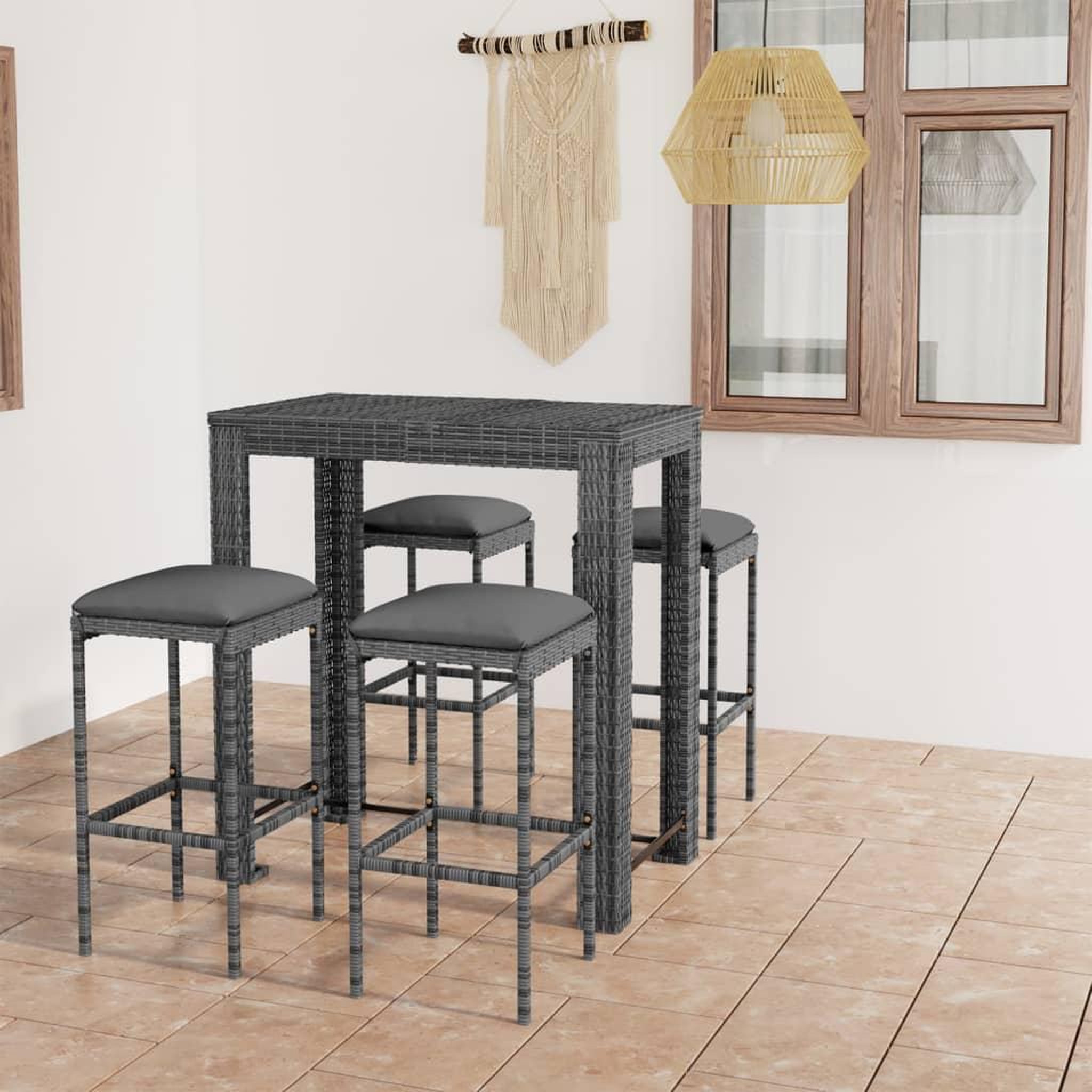 Voir la diapositive 1 : VIDAXL Ensemble de bar de jardin 5 pcs et coussins Resine tressee Gris