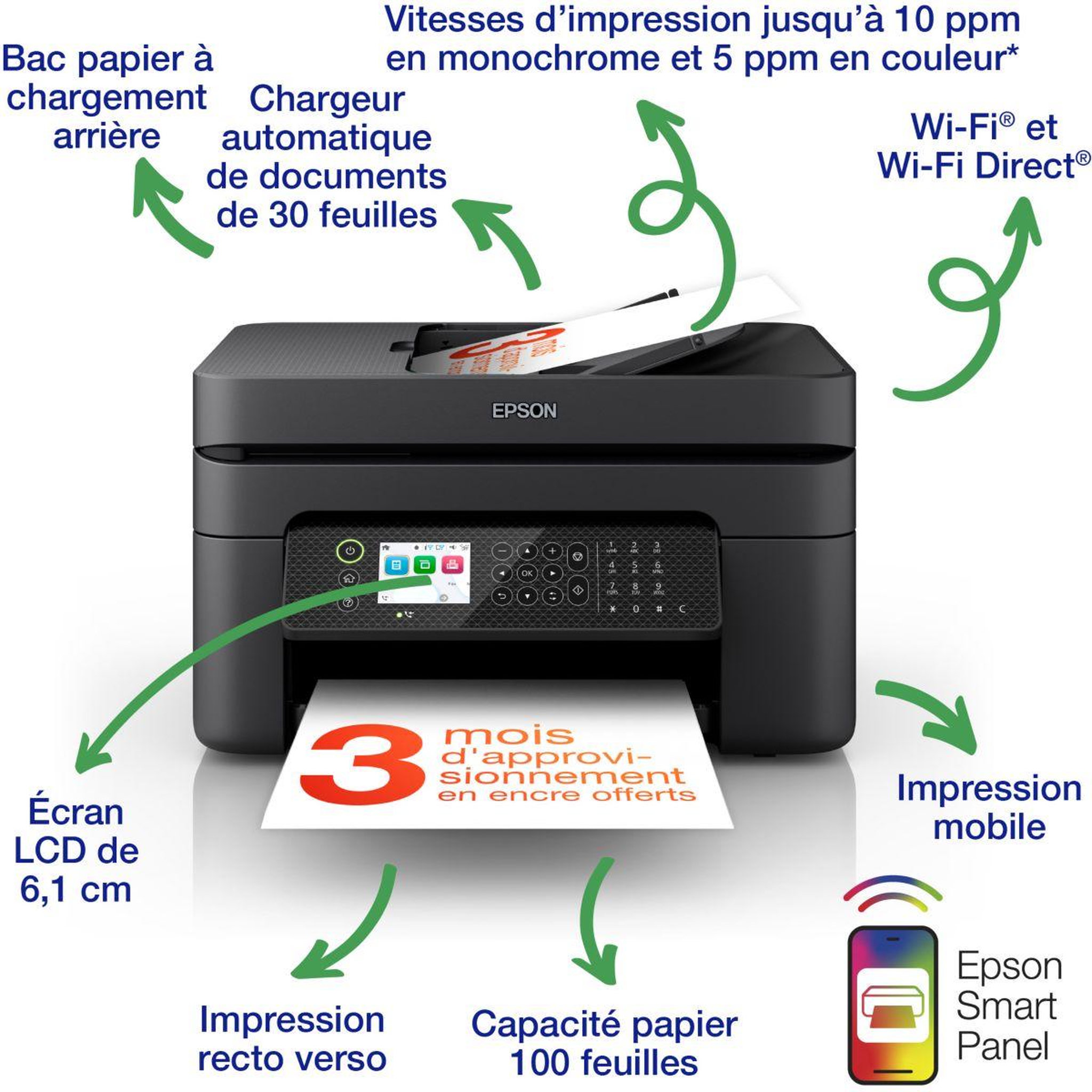 Voir la diapositive 2 : Epson Imprimante jet d'encre workforce wf-2950dwf