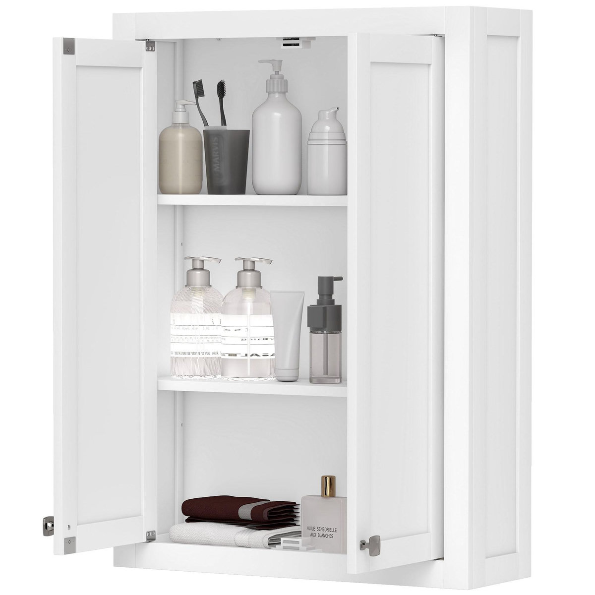 HOMCOM Armoire murale de salle de bain 3 niveaux 2 portes étagère bois blanc