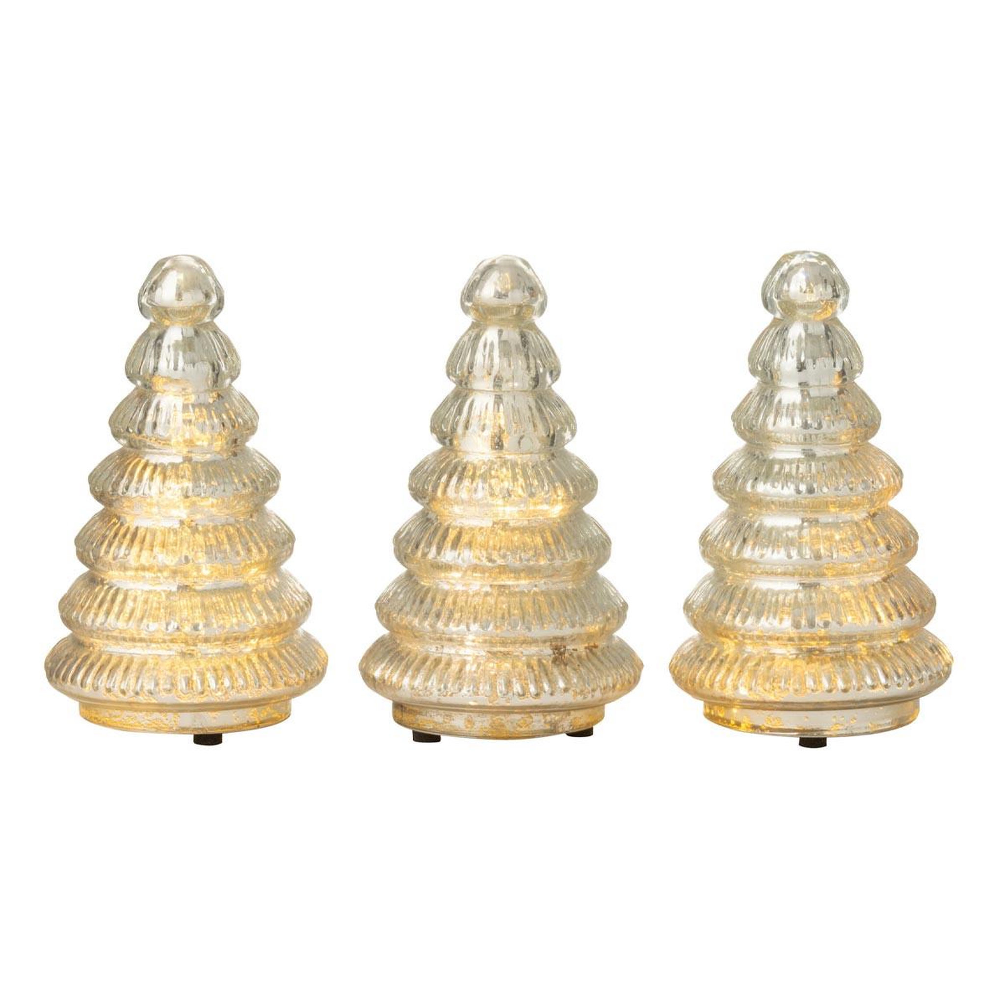 J-LINE Lot de 3 arbres led en verre  côtelé  31cm argent