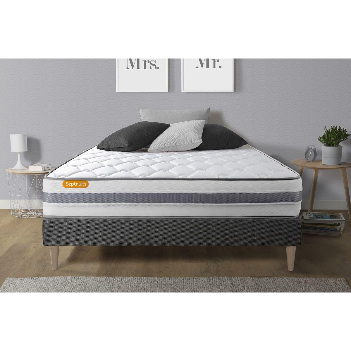 SEPTNUITS Matelas + sommier kit gris Memo Spring Ressorts ensachés MAXI épaisseur