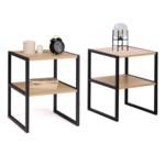ID MARKET Lot de 2 tables de chevet DETROIT tables d'appoint bois et métal noir design industriel