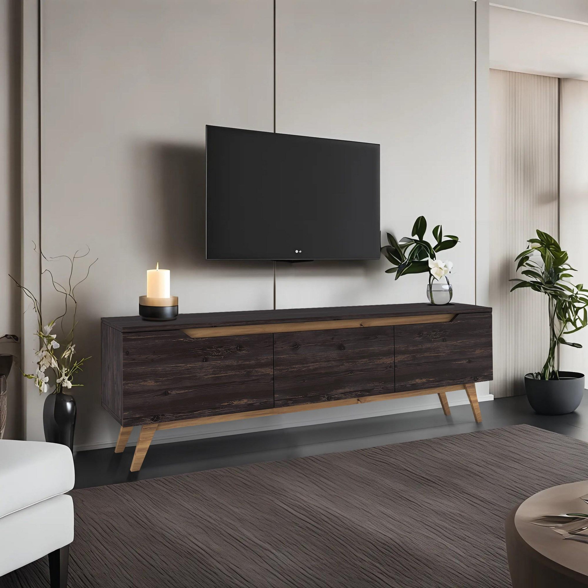 Voir la diapositive 2 : Habitat et Jardin Meuble tv en bois  digi  - 180 x 35 x 48 cm - noir