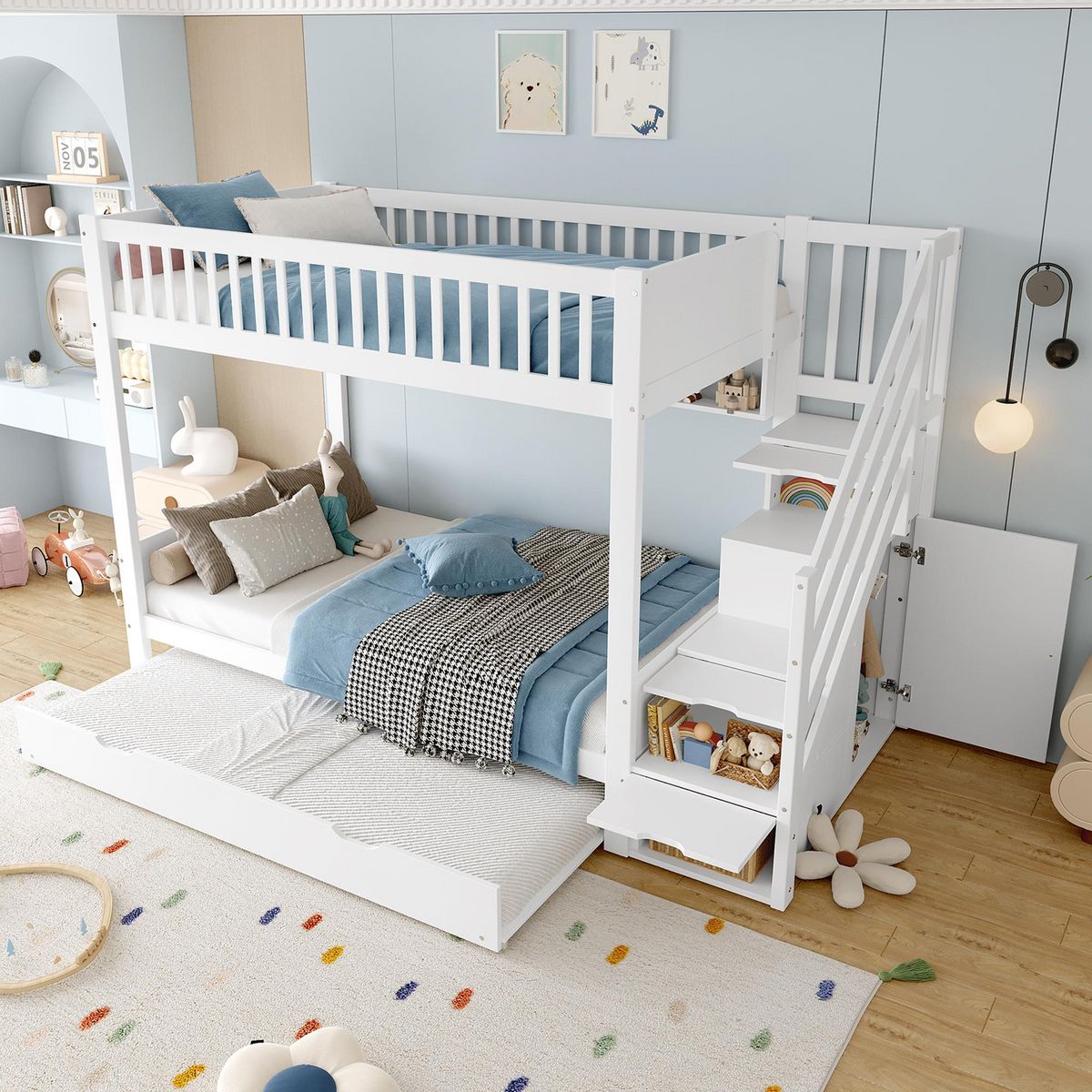 MERAX Lit superposé 90x200cm pin coloris blanc