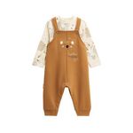 Petit Béguin Ensemble salopette bébé en molleton et t-shirt Constellation. Coloris disponibles : Marron