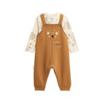Petit Béguin Ensemble salopette bébé en molleton et t-shirt Constellation. Coloris disponibles : Marron