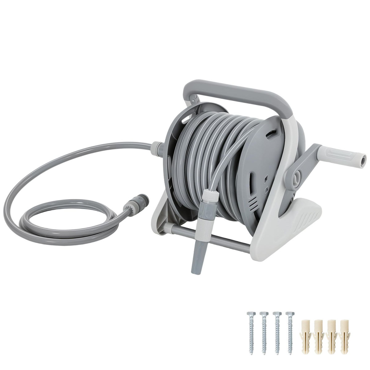 OUTSUNNY Dévidoir mural portable 2 en 1 enrouleur auto tuyau 20+2m lance arrosage 2 modes