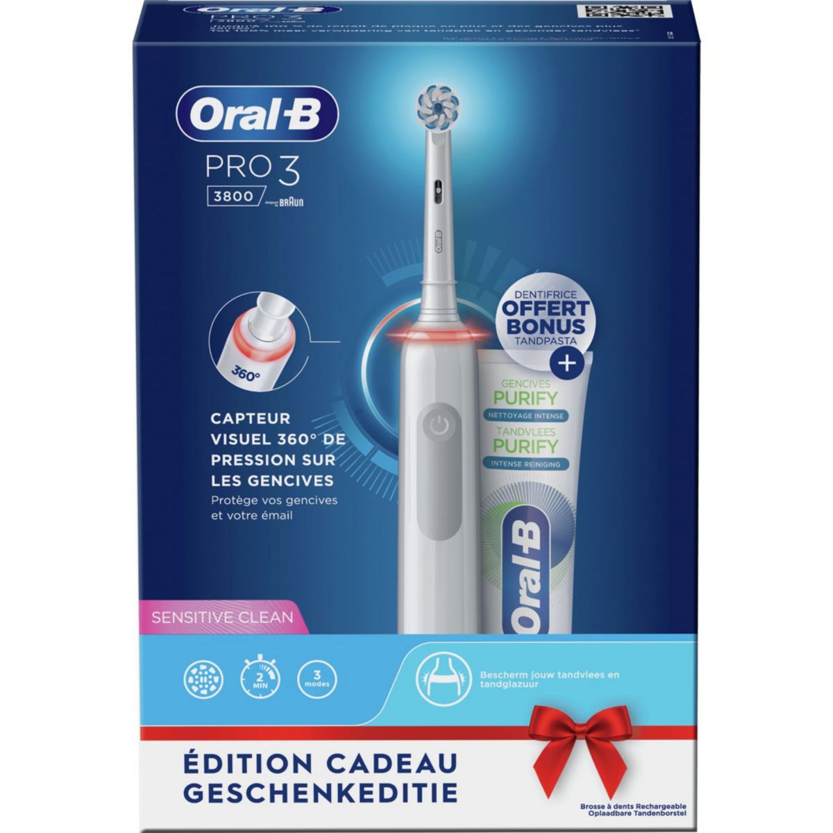 ORAL B Brosse à dents électrique Pro 3800 sensi ulta thin blanche