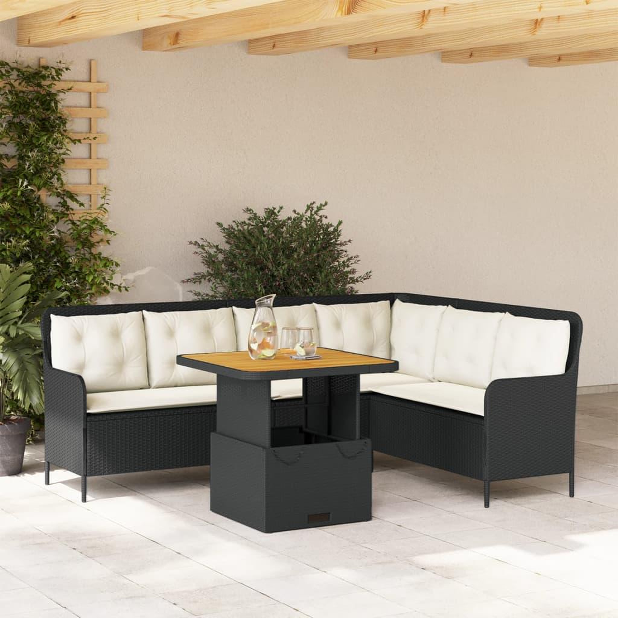 VIDAXL Canapes de jardin 2 pcs avec coussins Noir Resine tressee