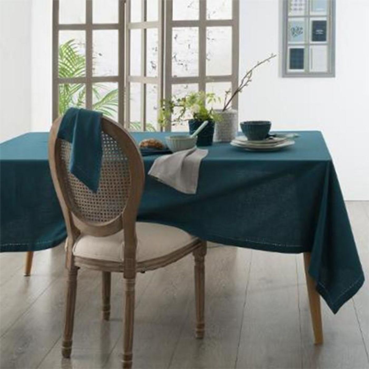 ATMOSPHERA Nappe Rectangulaire  Chambray  140x240cm Bleu