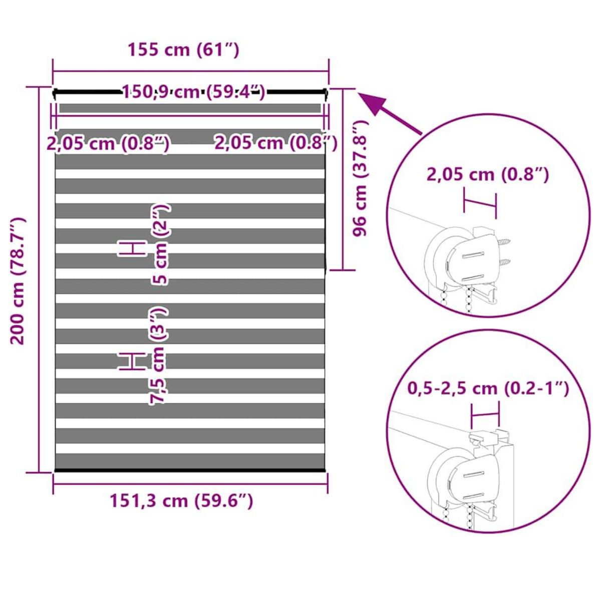 VIDAXL Store zebre noir 155x200 cm largeur du tissu 150,9 cm polyester