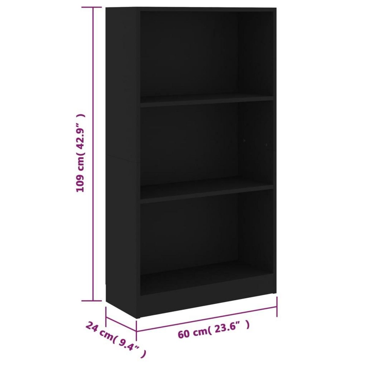 VIDAXL Bibliotheque 3 niveaux Noir 60x24x109 cm Bois d'ingenierie