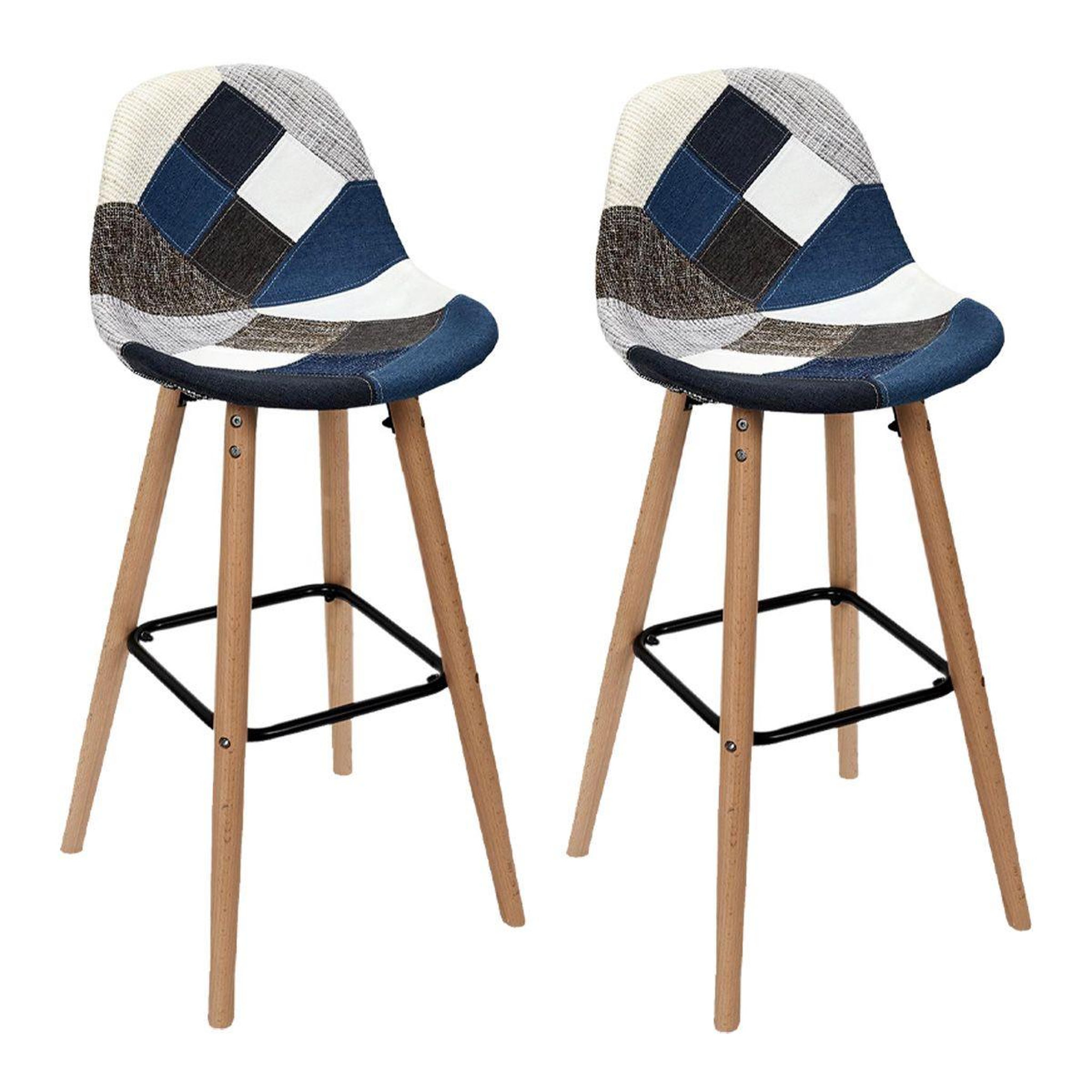 The Home Deco Factory Lot de 2 chaises de bar  patchwork  92cm bleu