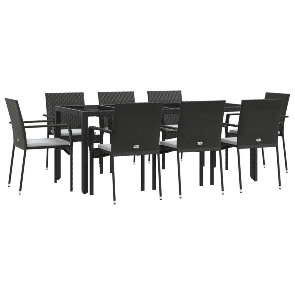 VIDAXL Ensemble a manger jardin 9pcs et coussins noir resine tressee