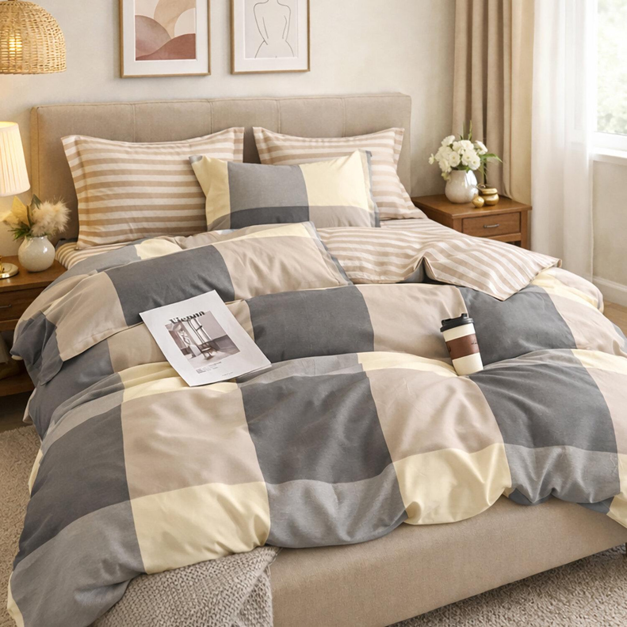 Voir la diapositive 2 : Home collection Parure housse de couette 3 pcs 240x220 cm en percale de coton 80 fils cytine