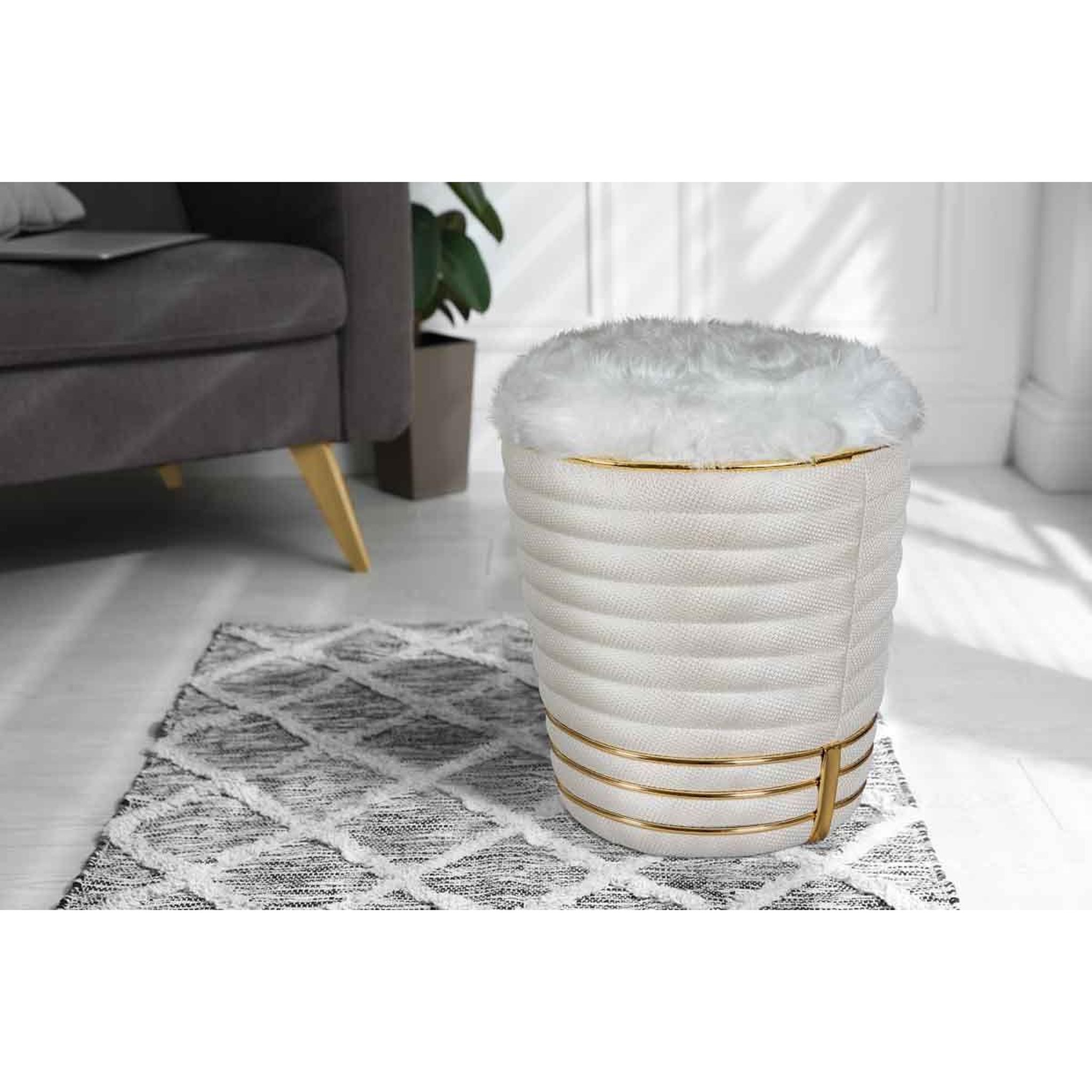 Voir la diapositive 5 : Paris Prix Tabouret en tissu  doric  50cm ivoire & or