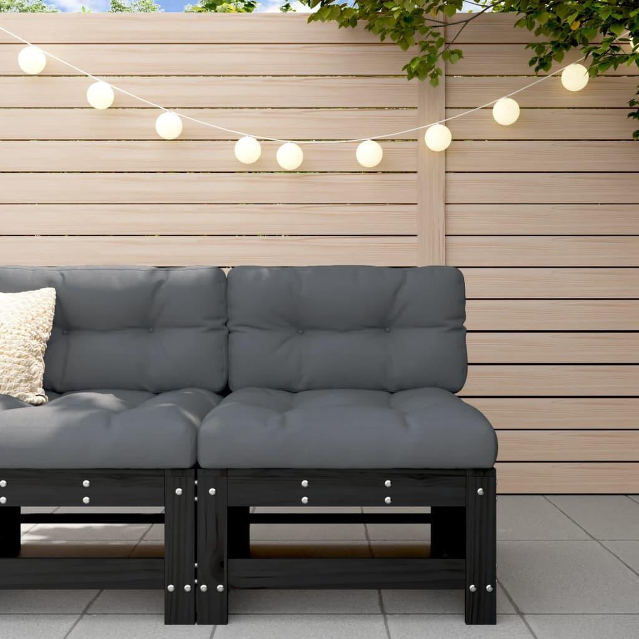 VIDAXL Canape central de jardin noir bois de pin massif