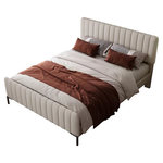 MERAX Lit Rembourré Avec Lin Beige Réglables Tête De Lit Et Sommier. Coloris disponibles : Beige