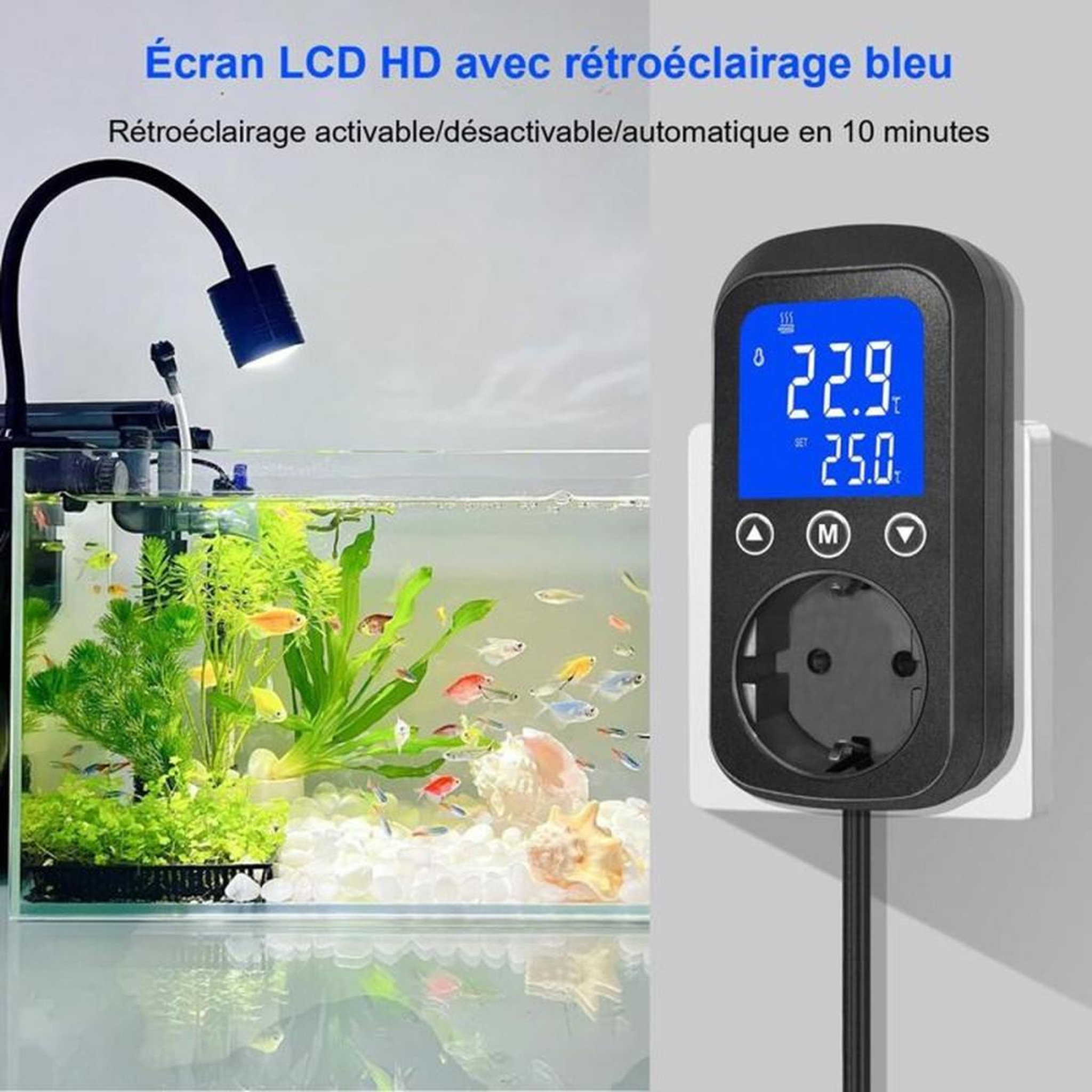 Voir la diapositive 4 : Contrôleur de température numérique PID avec écran LCD rétroéclairé et sonde CTN NTC étanche 2 m, jusqu'à 2 A (460 W)