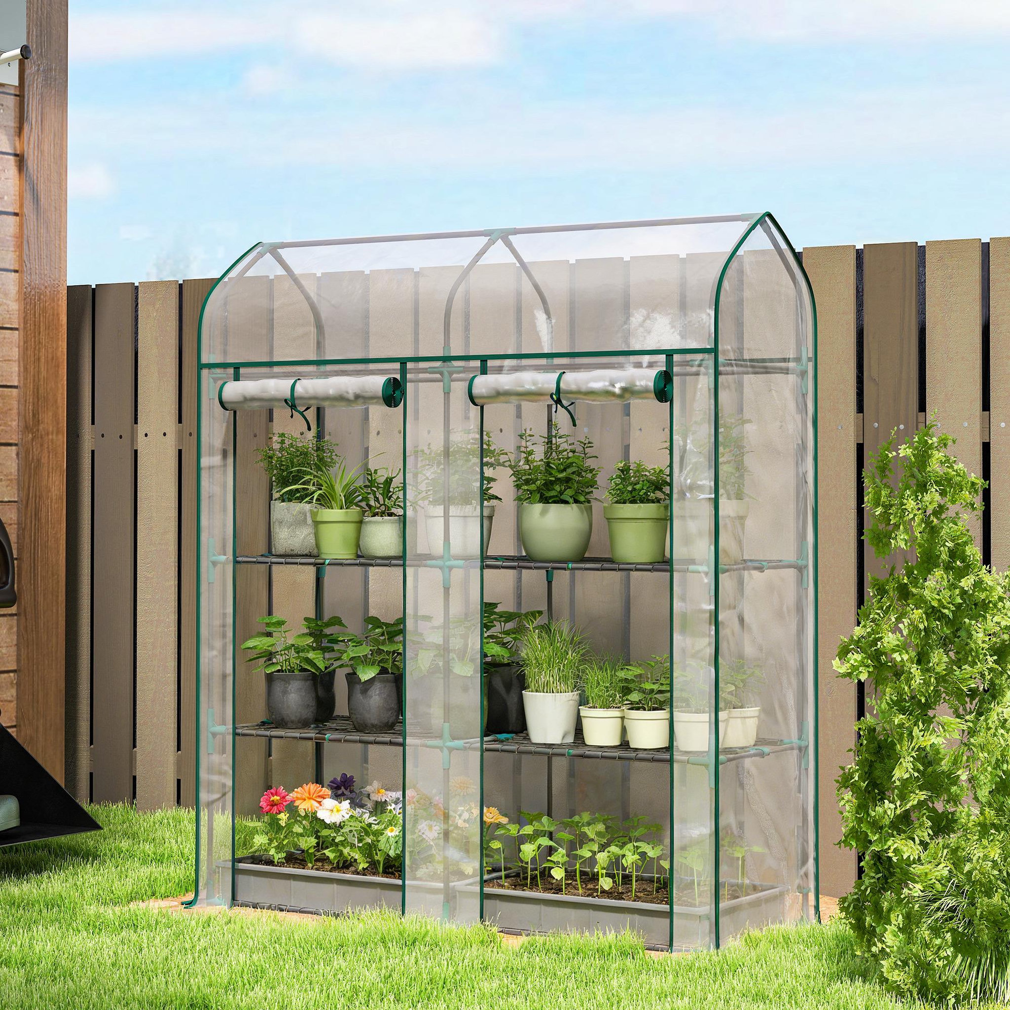 Voir la diapositive 6 : OUTSUNNY Serre de jardin étagères 3 niveaux châssis acier bâche pvc transparent