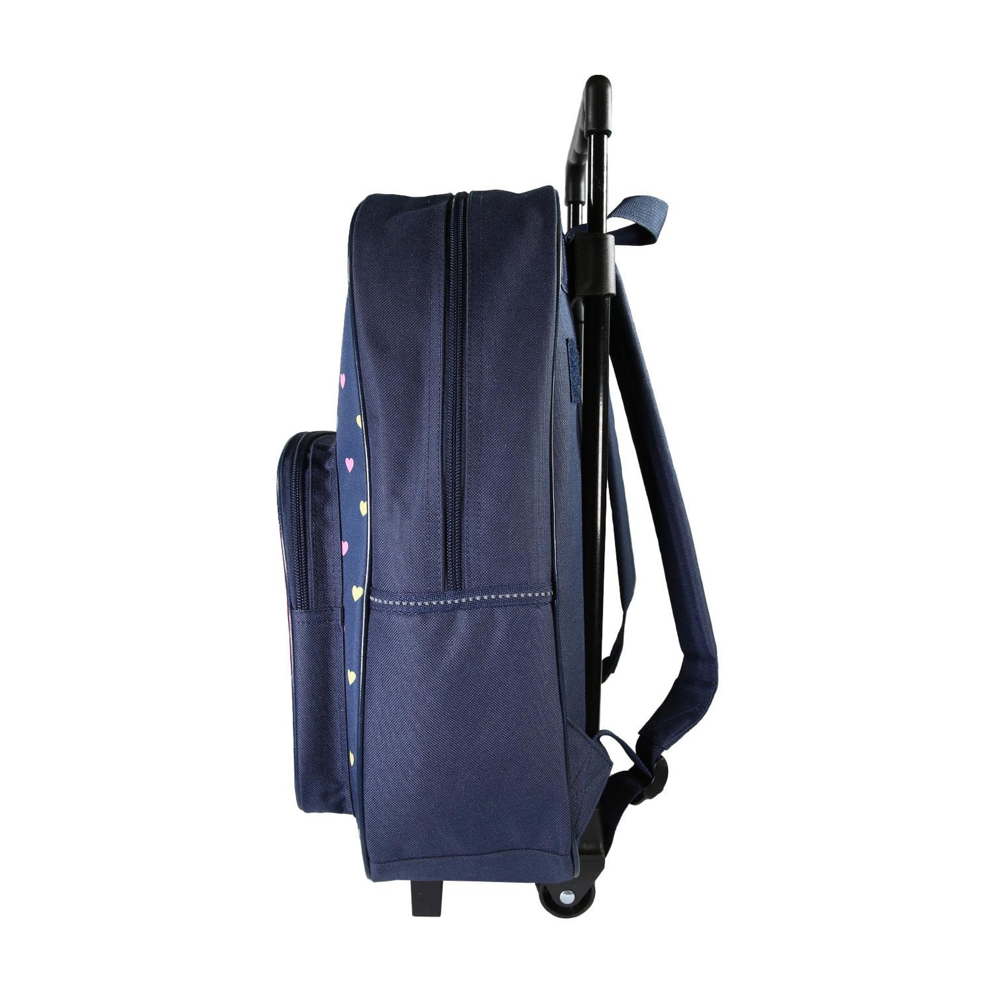 Voir la diapositive 3 : Bagtrotter Lili Lou - Sac à dos à roulettes bleu marine  1 compartiment - Bagtrotter