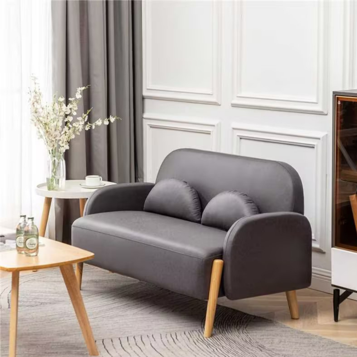 CONCEPT USINE Canapé 2 places effet cuir gris foncé KIDO