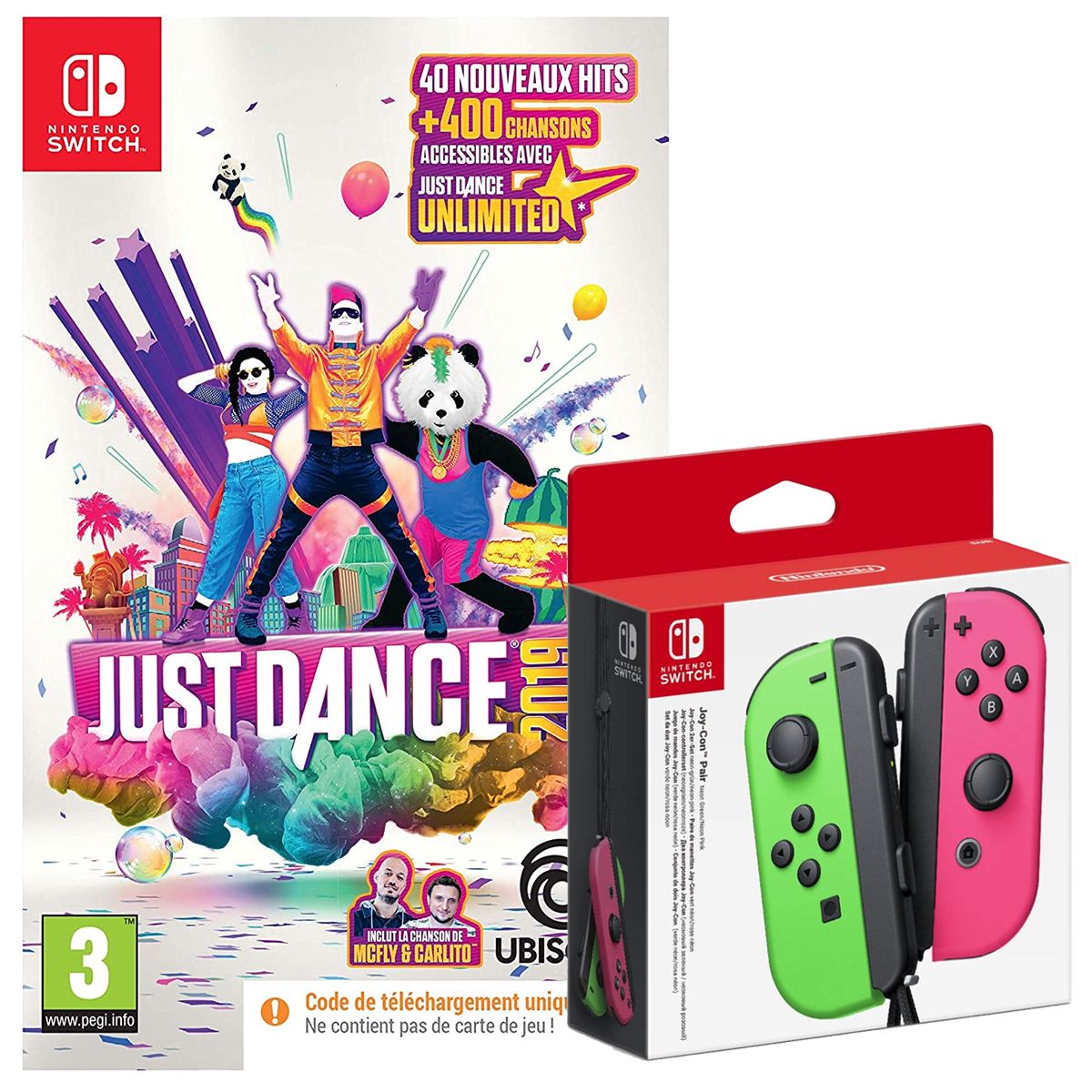 Manette Switch Joy-Con Vert et Rose + Just Dance 2019 Code de Téléchargement Nintendo Switch