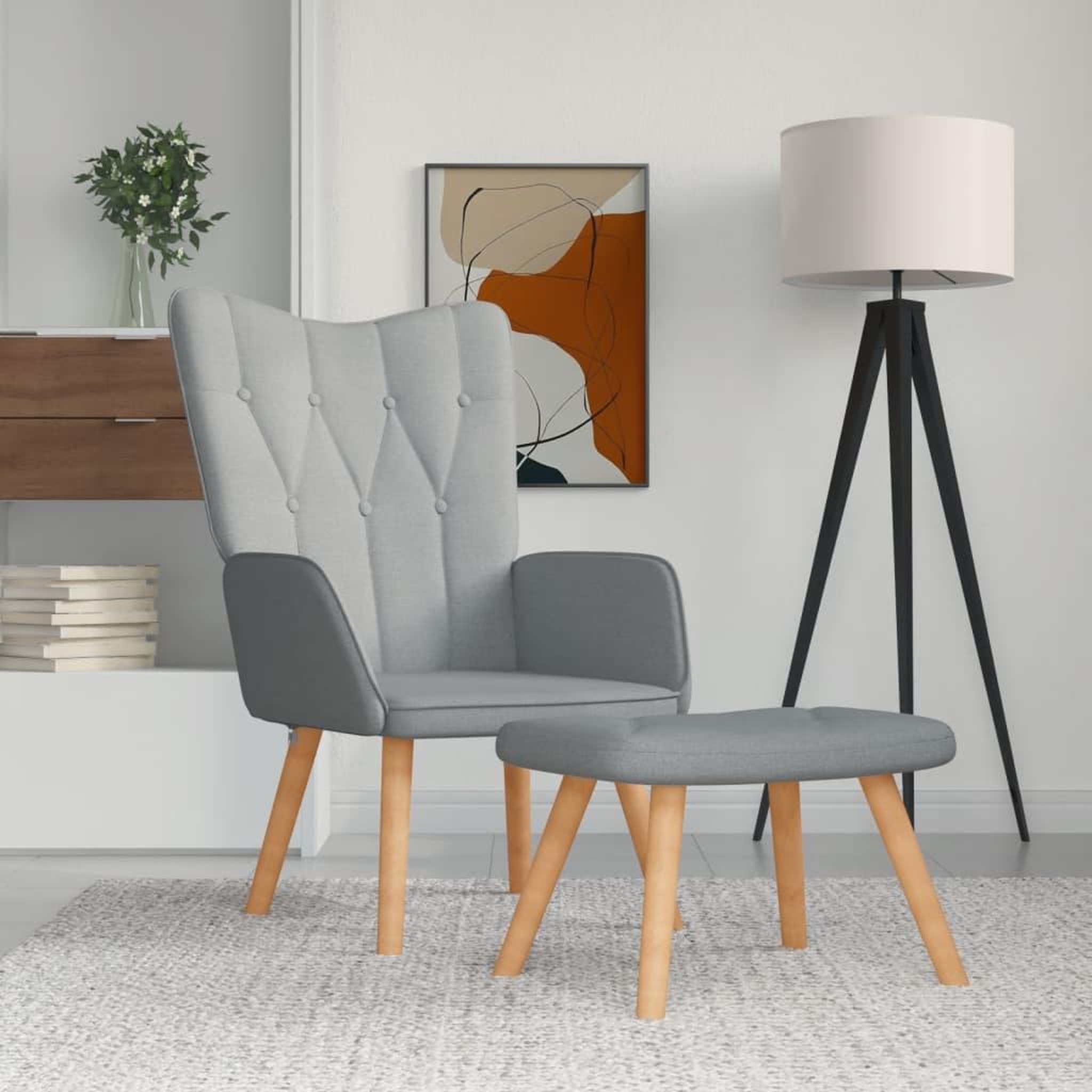 Voir la diapositive 1 : VIDAXL Chaise de relaxation avec tabouret Gris clair Tissu